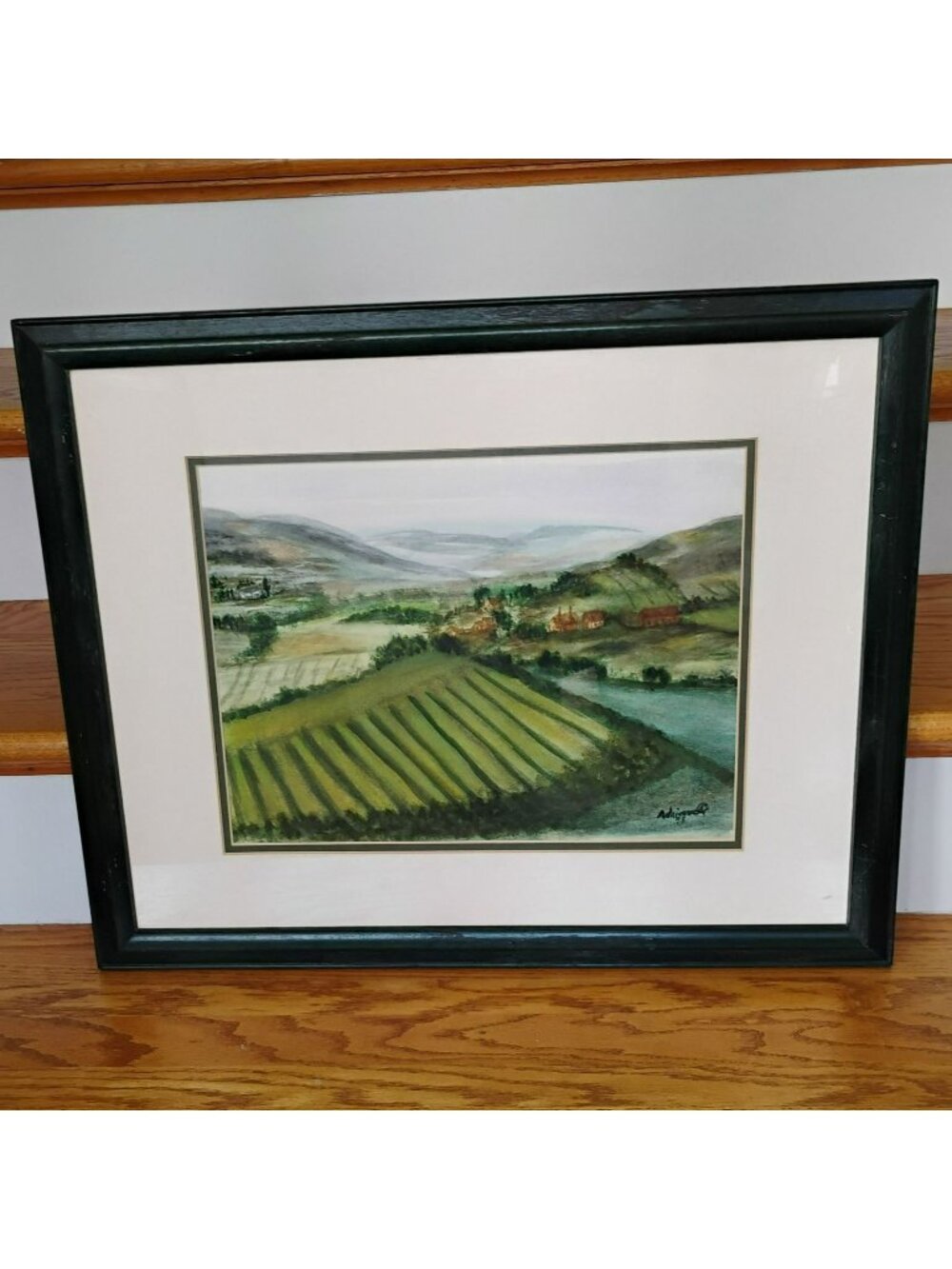 Vintage 1978 Original Landscape Watercolor Painting Framed Farmhouse Art 22x18